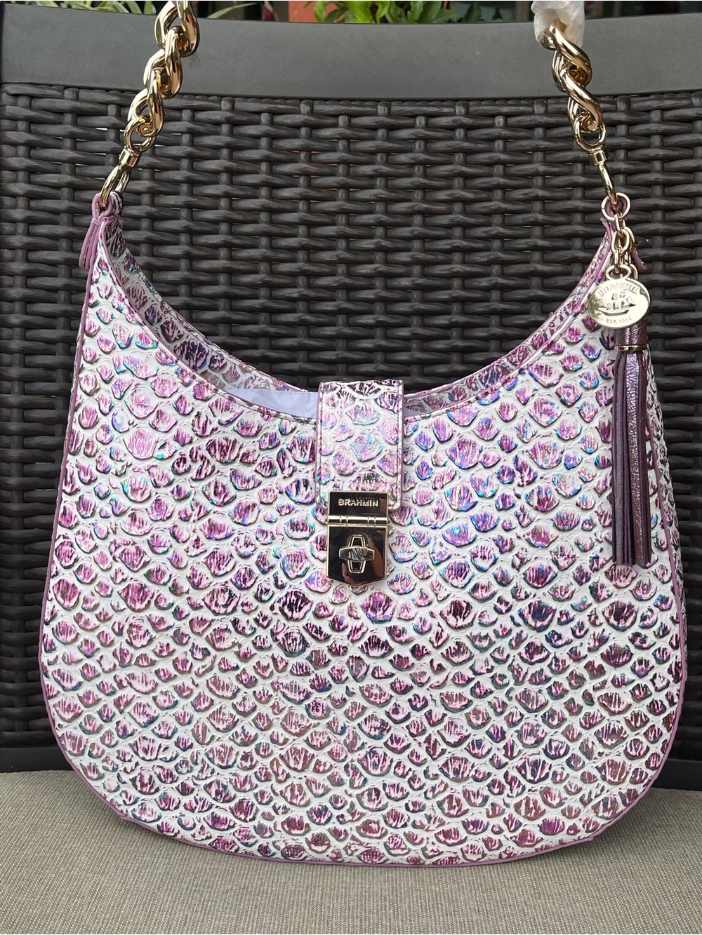 NWT Brahmin FALLON in PURPLE FLORALITE Shoulder Bag